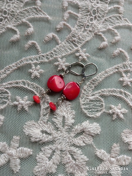 Coral earrings with silver ear hook clasp