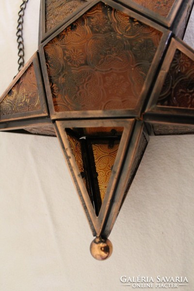 Réz szerelékes füstüveg csillag alakú függeszthető mécsestartó