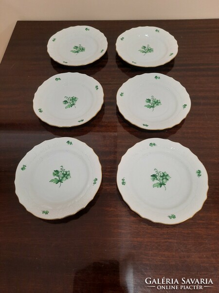 Set of 6 Herend green flower pattern porcelain cake plates