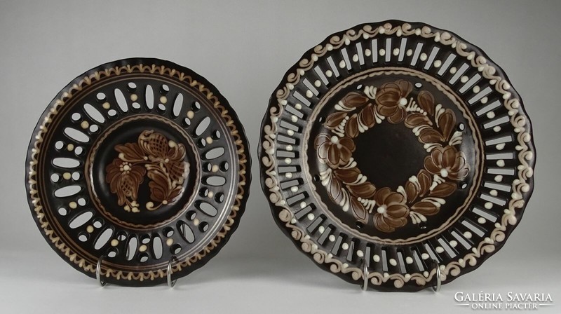 1N536 pair of large openwork brown ceramic wall plates from Vásárhely