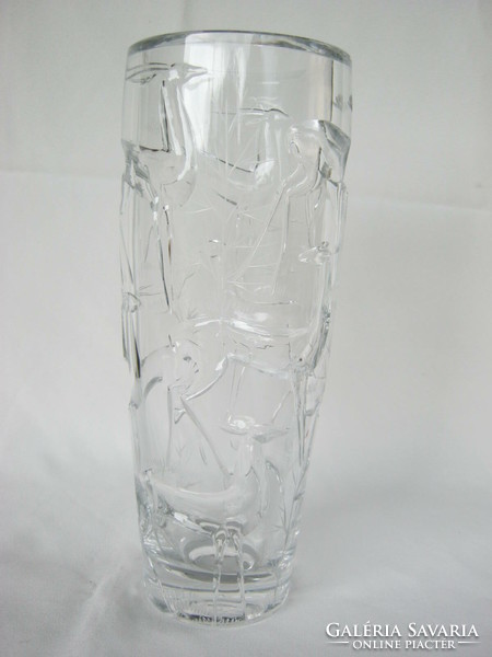 Jozef Svarc szignált ólomüveg metszett üveg váza súlyos 1,6 kg