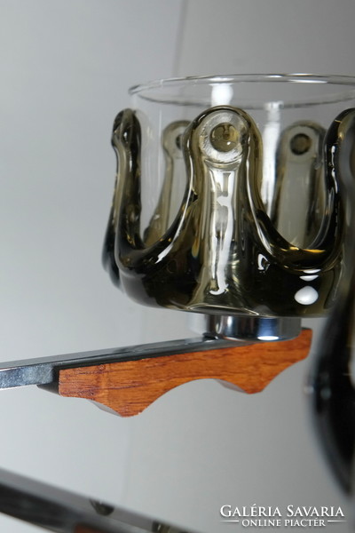 Vintage design chandelier - chrome wooden glass - 03689