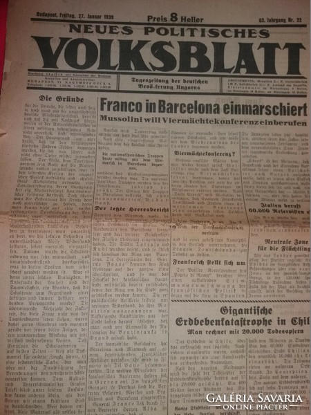 Antik 1939 " VOLKSBLATT - NÉPLAP " németnyelvű pesti politikai napilap újság a képek szerint