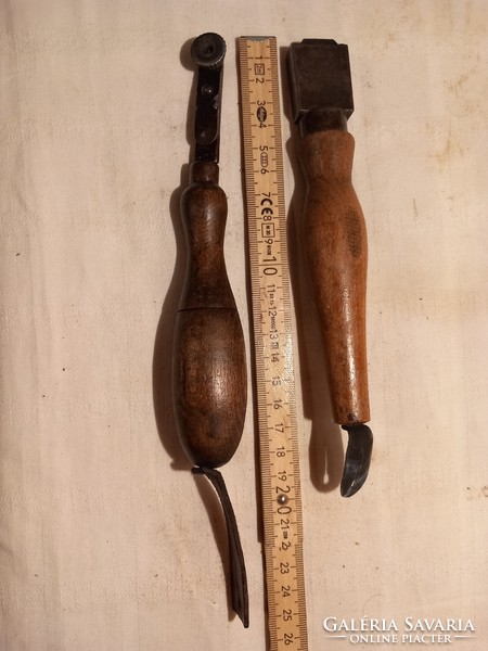 2 old shoemaker's or leather decorator's marked tools
