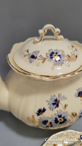 Zsolnay búzavirágos kézzel festett porcelán teás készlet