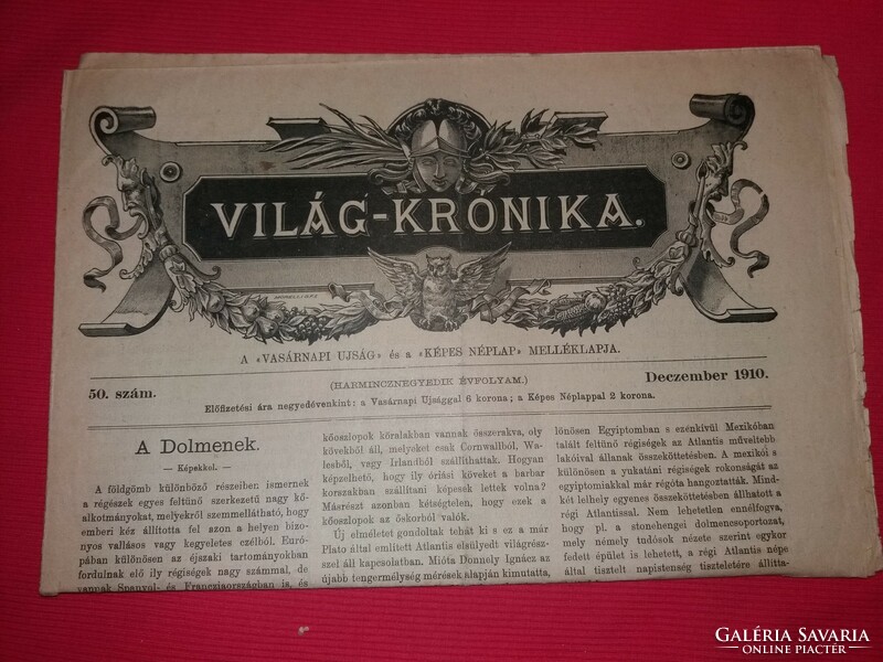 Antik 1910 .december 50. szám VILÁG KRÓNIKA újság magazin szép állapot képek szerint
