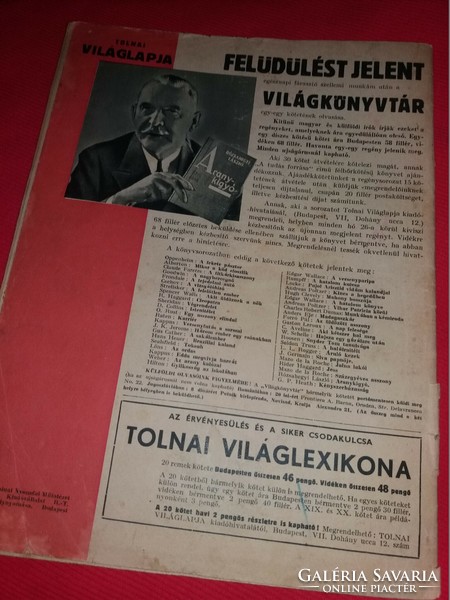 Antik 1939.03. 08. 41. évfolyam" TOLNAY VILÁGLAP " Gróf Teleki ,Horthy Miklós magazin képek szerinti