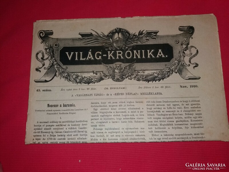 Antik 1910 .november 45. szám VILÁG KRÓNIKA újság magazin szép állapot képek szerint