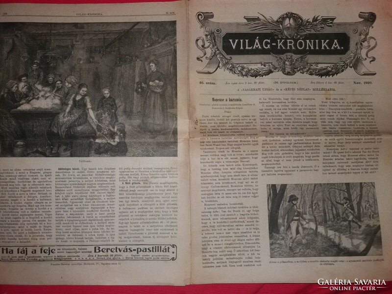 Antik 1910 .november 46. szám VILÁG KRÓNIKA újság magazin szép állapot képek szerint