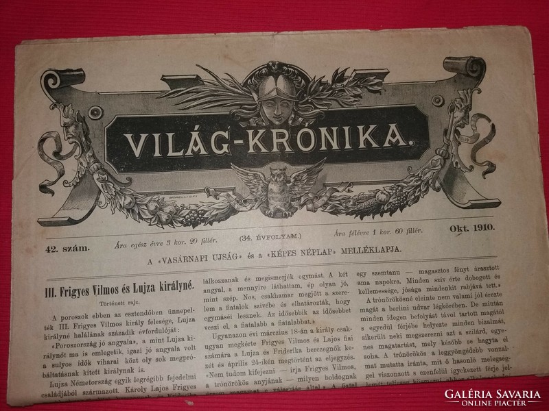 Antik 1910 .október 42. szám VILÁG KRÓNIKA újság magazin szép állapot képek szerint