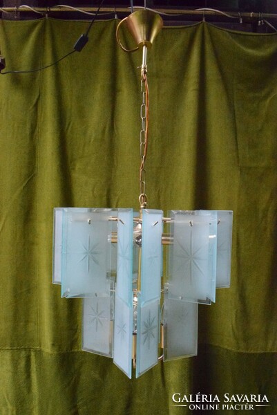 Chandelier, deer lamp, 70's 80's 38 x 47 cm + 53 cm pendant with 8 arms