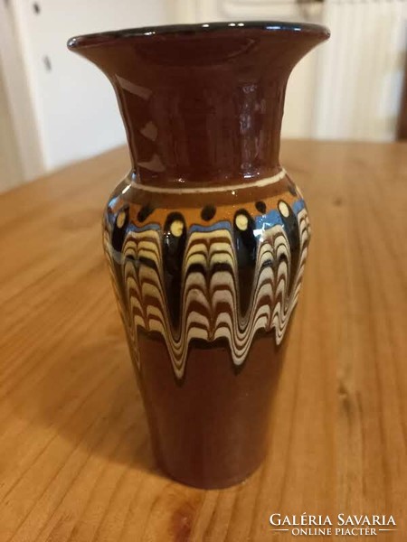 Bulgarian glazed folk motif vase