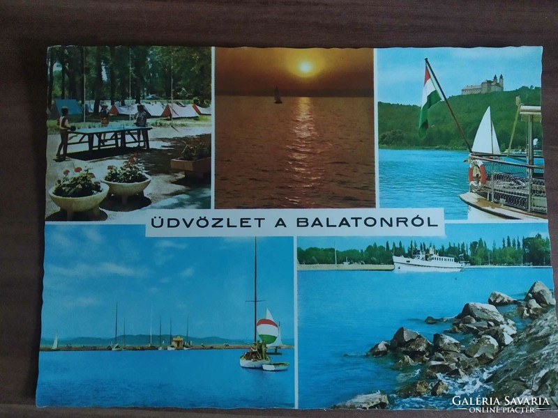 Régi képeslap,Balaton, mozaik képeslap, hajó, vitorlás