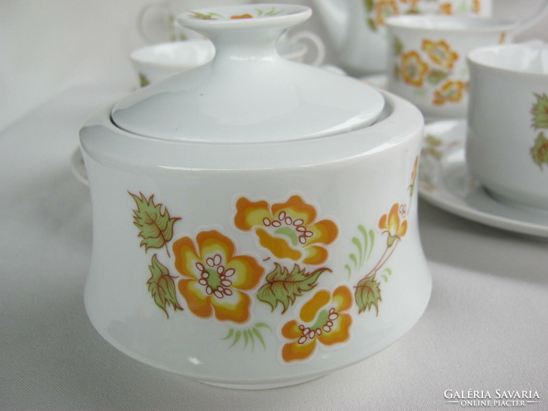 Alföldi porcelain 6-person tea set with yellow flower pattern