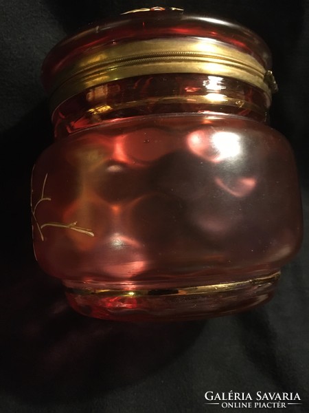 Anztik moser pink glass bonbonieer richly gilded! 12X13 cm flawless!!!!