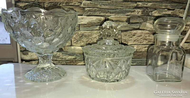 Crystal sugar bowl, glass spice bowl and goblet