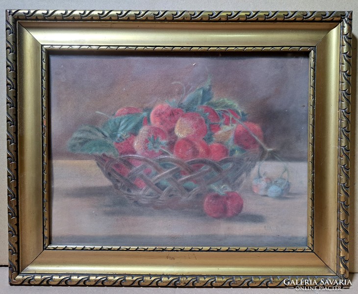 Fruit still life in a beautiful old frame, pastel