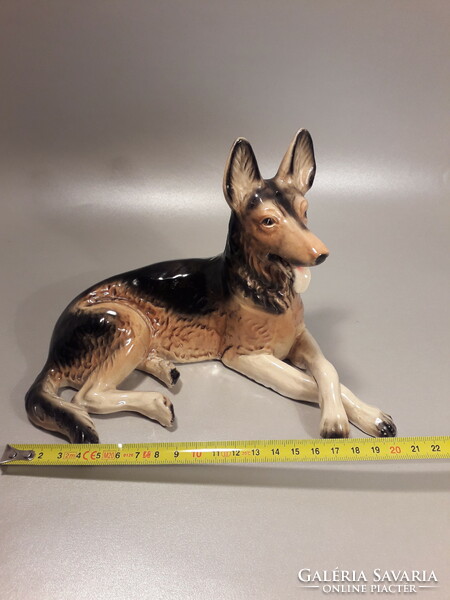 Porcelán német juhász kutya figura szobor nagy méretű