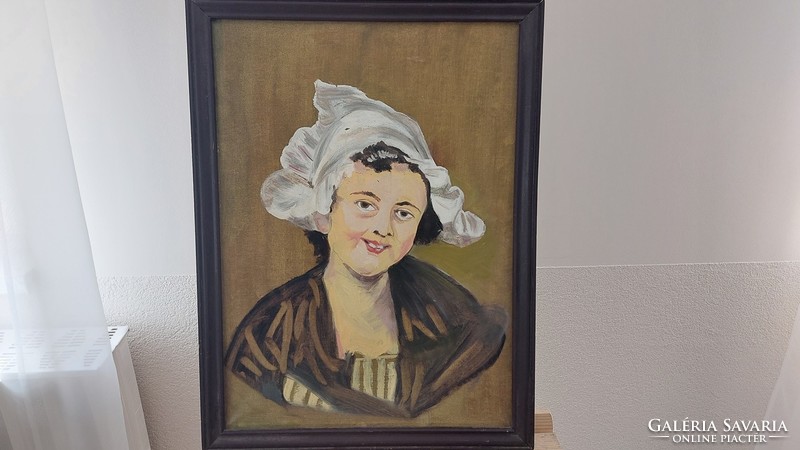 (K) Régi portréfestmény 46x62 cm kerettel