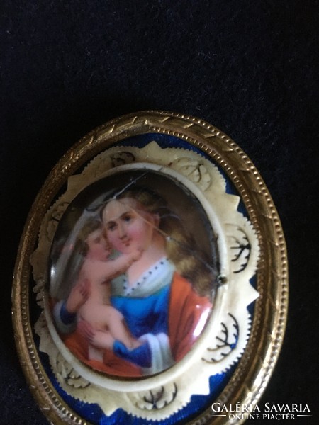 Xix.Sz.I. Hand-painted Mary with baby Jesus miniature!!! 6.3X5 cm !!