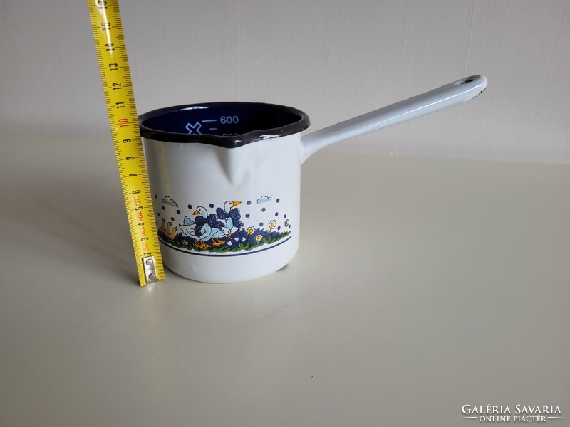 Old retro duck goose small duck pattern enamel measure milk kettle kitchen measuring cup measure