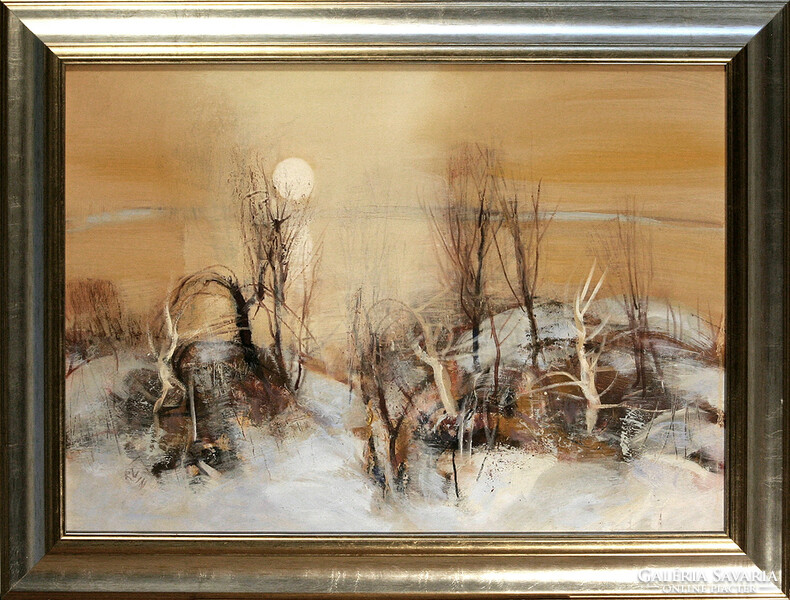 Ervin Balogh: Winter twilight - framed 62x82cm - artwork: 50x70cm - 168/699