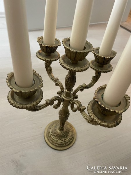 Brass candle holder with 5 candles, approx. 26 cm high