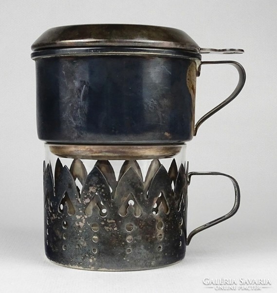 1N628 Antik ezüstözött üvegbetétes teafőző vagy kávéfőző készlet