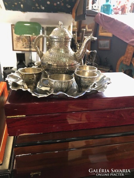 Coffee set, 6-person, silver-plated alpaca, xix. End of century. Art Nouveau