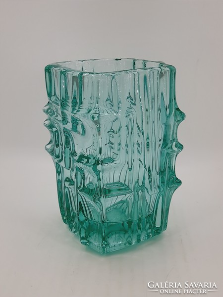 Vladislav urban Czech retro turquoise glass vase, sklo union, 14 cm