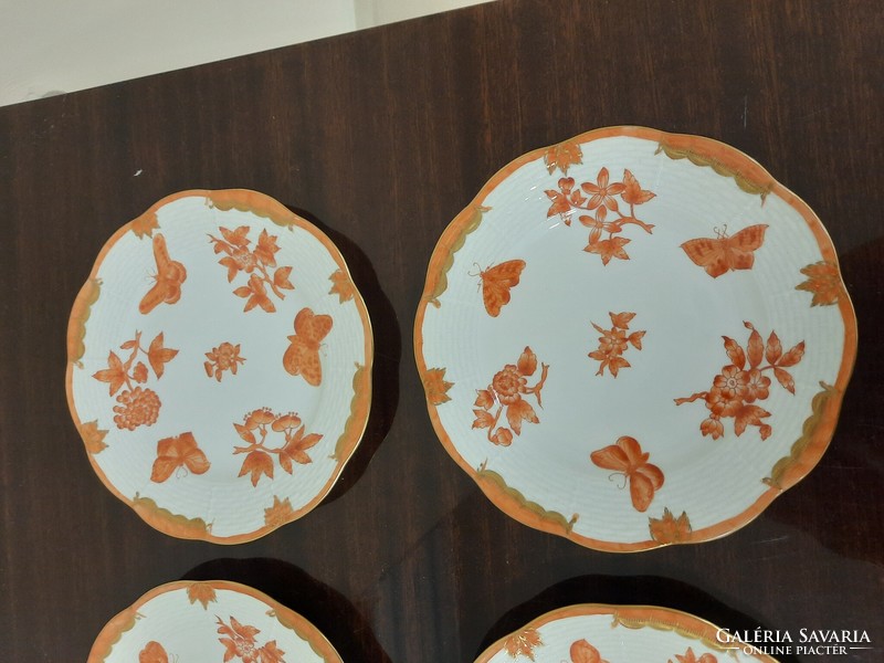 Set of 6 Herend orange Victoria pattern porcelain cake plates