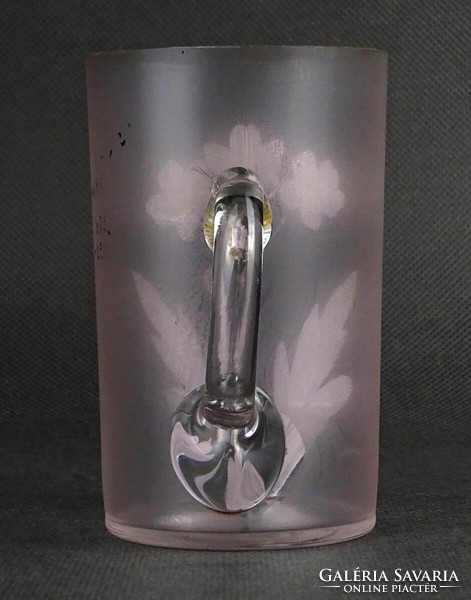 1N631 Antik festett virágos füles fújt üveg pohár