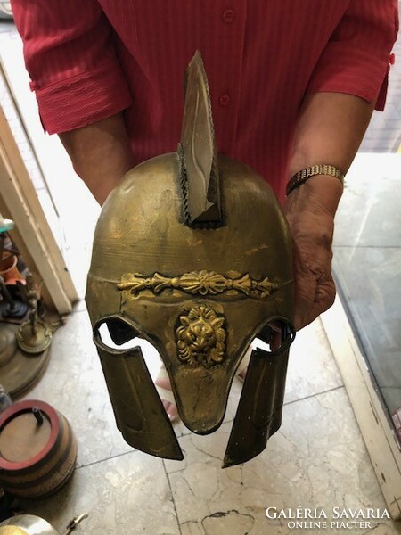 Spartan helmet made of copper, min. 150-year-old rarity, for home decoration.