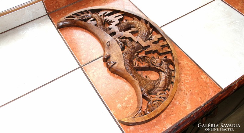 Large carving, wall decoration, ornament sun, moon, dragons