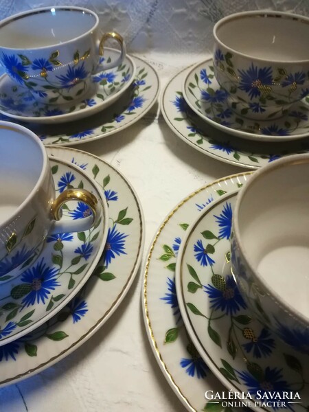 Porcelán teás készlet, búzavirágos mintával