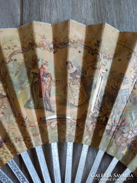 Wonderful old paper-wood fan (23.8x44.5 cm)