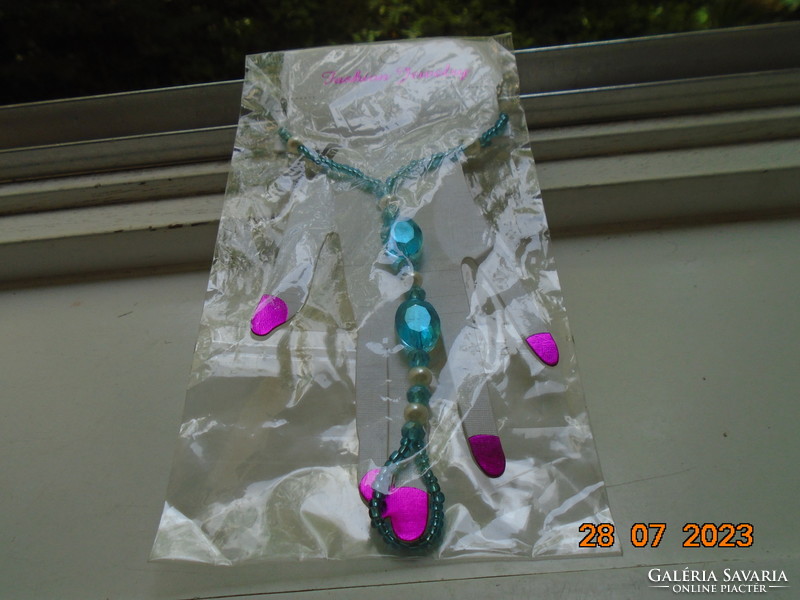 Fashion Jewelry Kézhám,gyűrűs karkötő fazettált türkizkék és fehér gyöngyökből bontatlan csomagolás