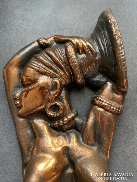 Heavy bronze, African, tribal female nude embossed wall decoration, relief