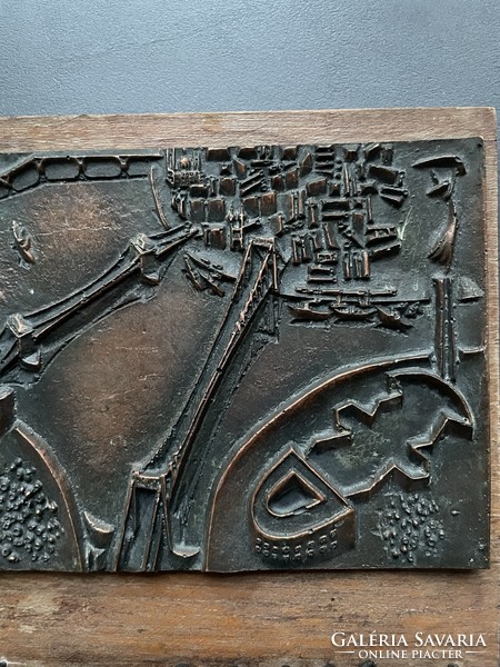TÉLI VÁSÁR!  Iparművészeti alkotás, Budapest bronz plakett, fali kulcstartó, 15 x 12 cm