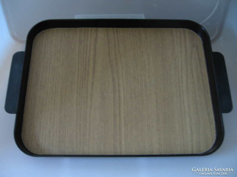 Retro black melamine tray with wood pattern wallpaper