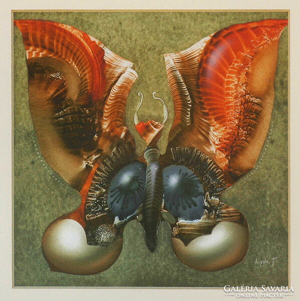 Tamás Végvári: Butterfly 2. - with frame 30x30 cm - artwork: 16x16 cm - 204/892