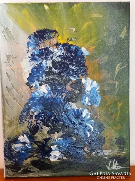 "Mélykék virágok".Festmény vászonra 30 x40cm