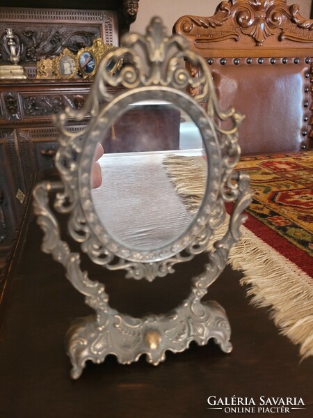 Antique copper tabletop tilting mirror