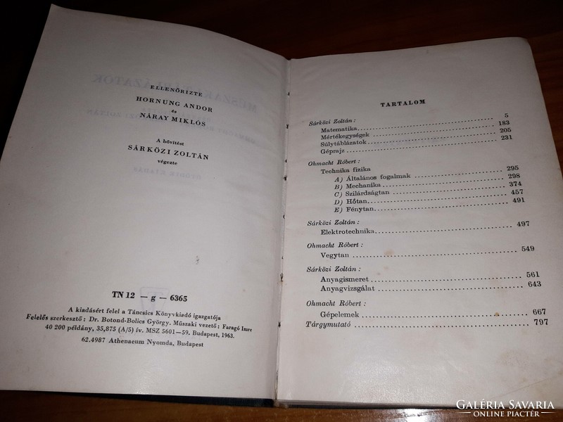 Ohmacht Róbert (szerk.) - Sárközi Zoltán (szerk.) - Műszaki táblázatok könyv