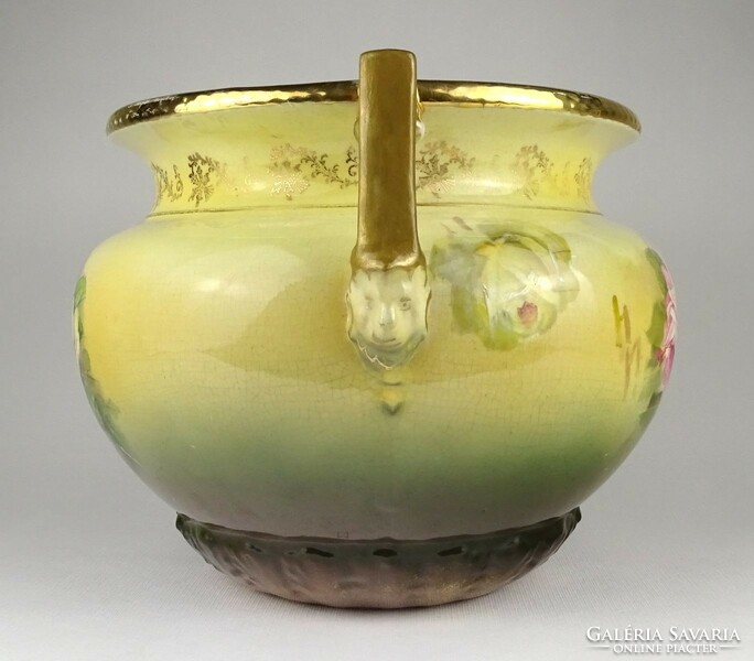1N652 antique large earthenware pot with rose decoration 33 cm
