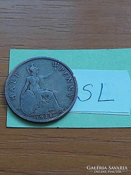 English England 1/2 half penny 1928 v. King George, bronze sl