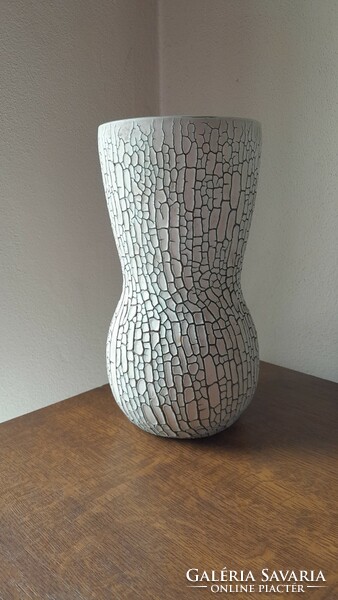 Repesztett mázas Retro különleges érdes felületű hibátlan váza 21,5 cm magas