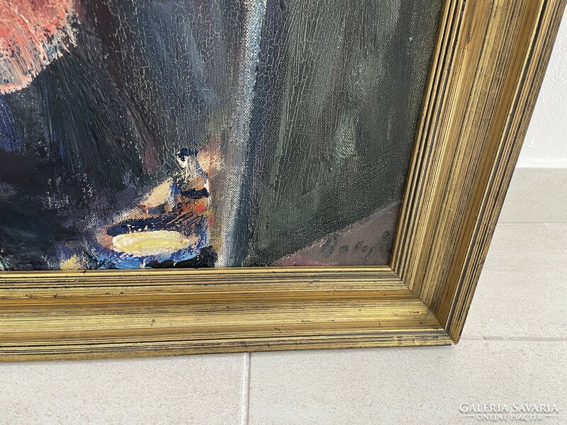 Balogh András "tükör előtt" nő lány portré festmény szocreál kép