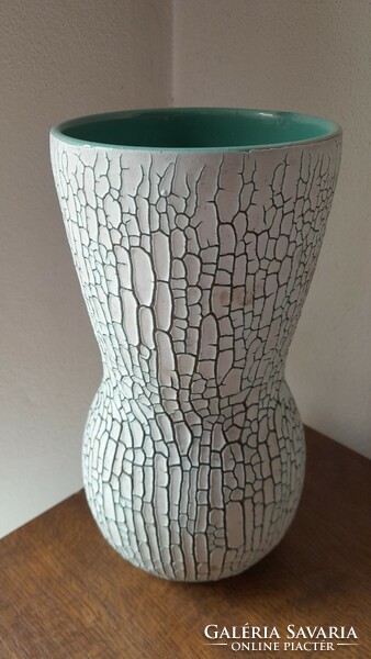 Repesztett mázas Retro különleges érdes felületű hibátlan váza 21,5 cm magas