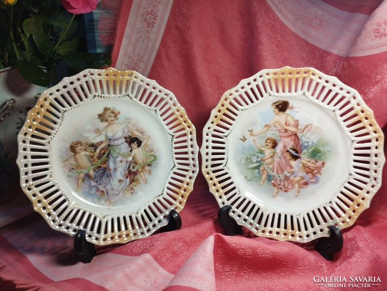 Beautiful openwork porcelain decorative plate, 2 pcs